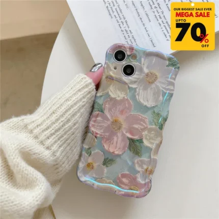 Glossy Flower iPhone Case - Green Pink